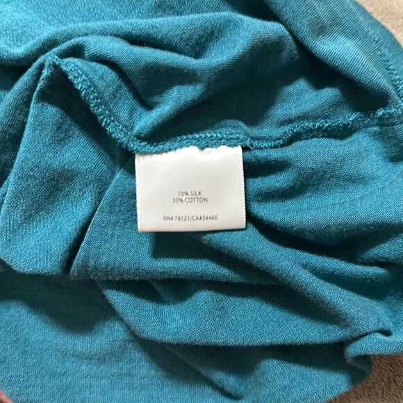 Eileen Fisher M Turquoise Green Pleated Front Scoop Silk Cotton Blend Tank Top - Picture 7 of 11